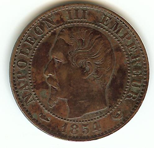 Cinq centimes Napoléon III, tête nue 1854 Lille TTB+